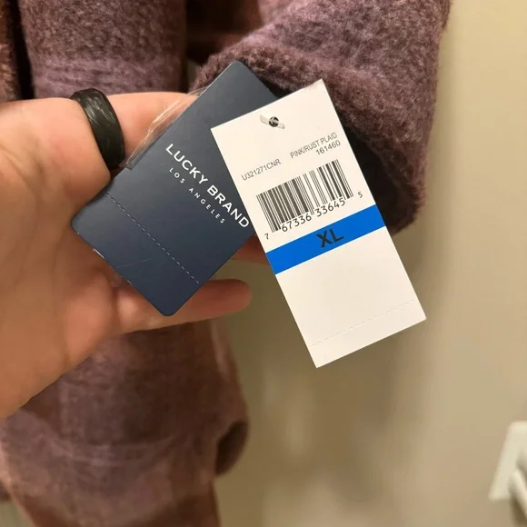 NWT! Lucky Brand Rust and Pink Plaid Brushed Fleece Shacket, Size XL - Picture 6 of 15